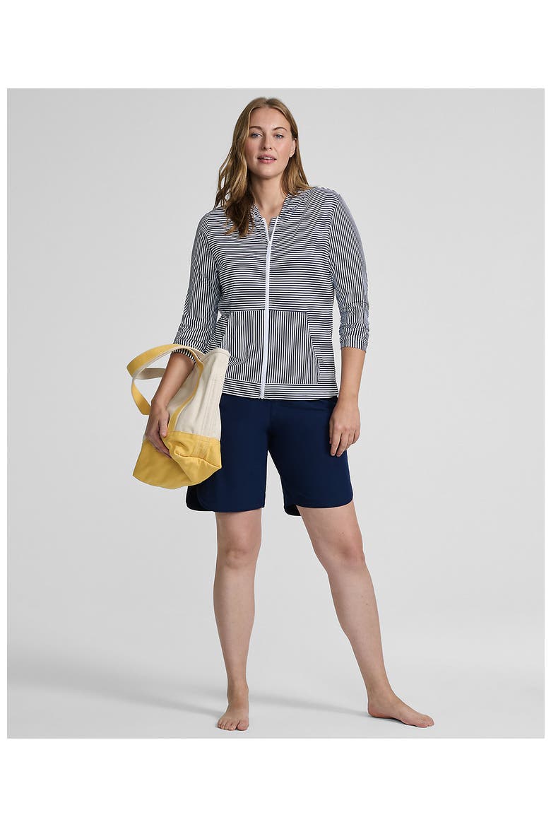 SunShade UPF 50 Long Sleeve Hooded Full Zip Rash Guard, Alternate, color, Deep Sea Navy Mini Stripe