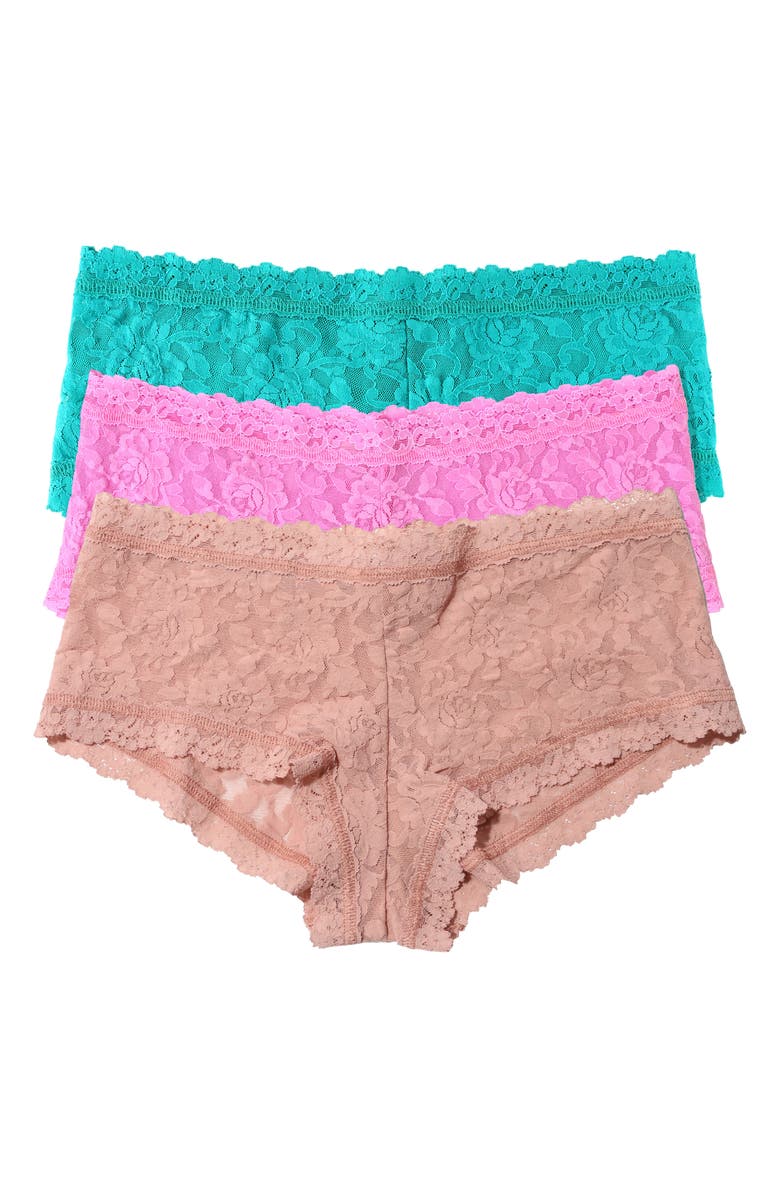 Hanky Panky Holiday Cracker Assorted 3-Pack Boyshorts, Main, color, Desert Rose/ Turquoise/ Pink