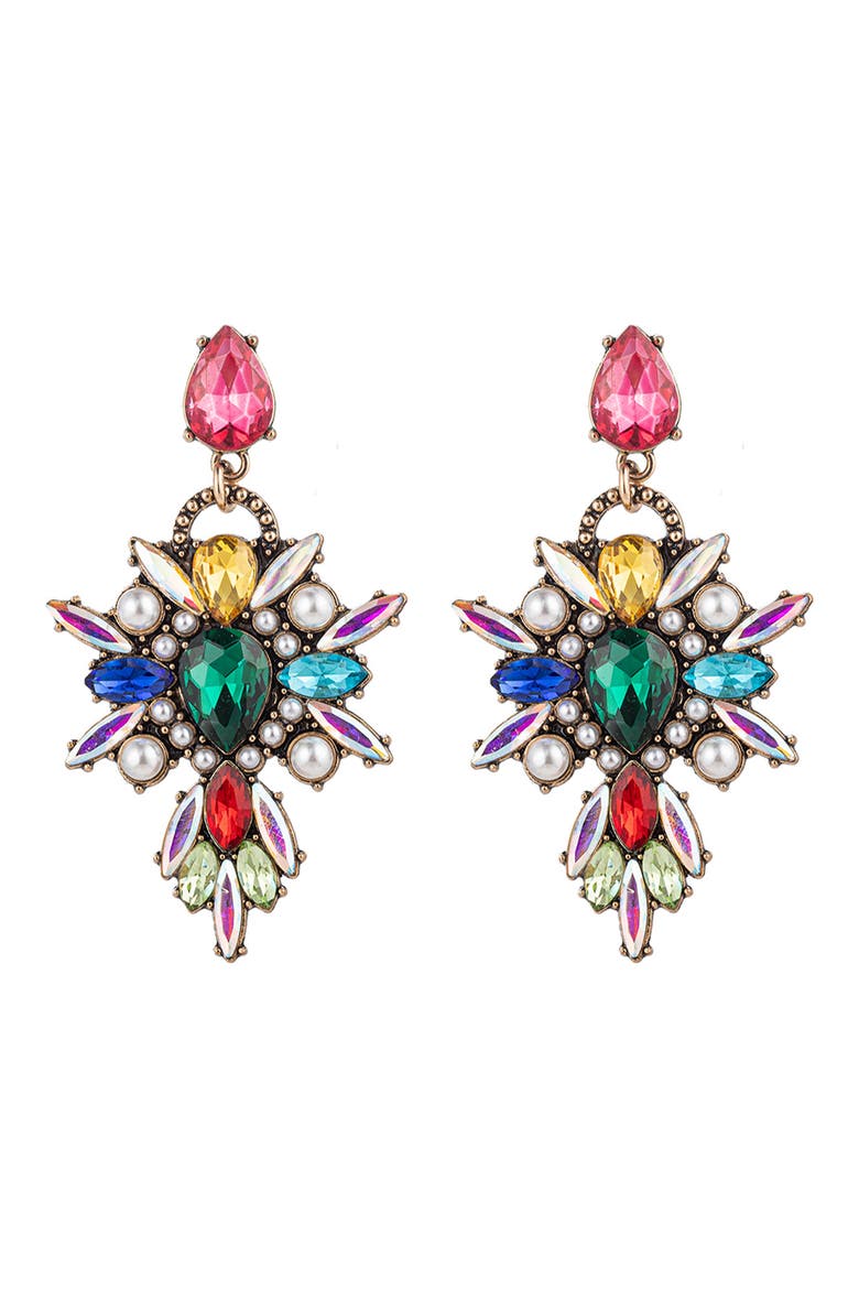 Louna Rainbow Crystal & Faux Pearl Drop Earrings, Main, color, RAINBOW