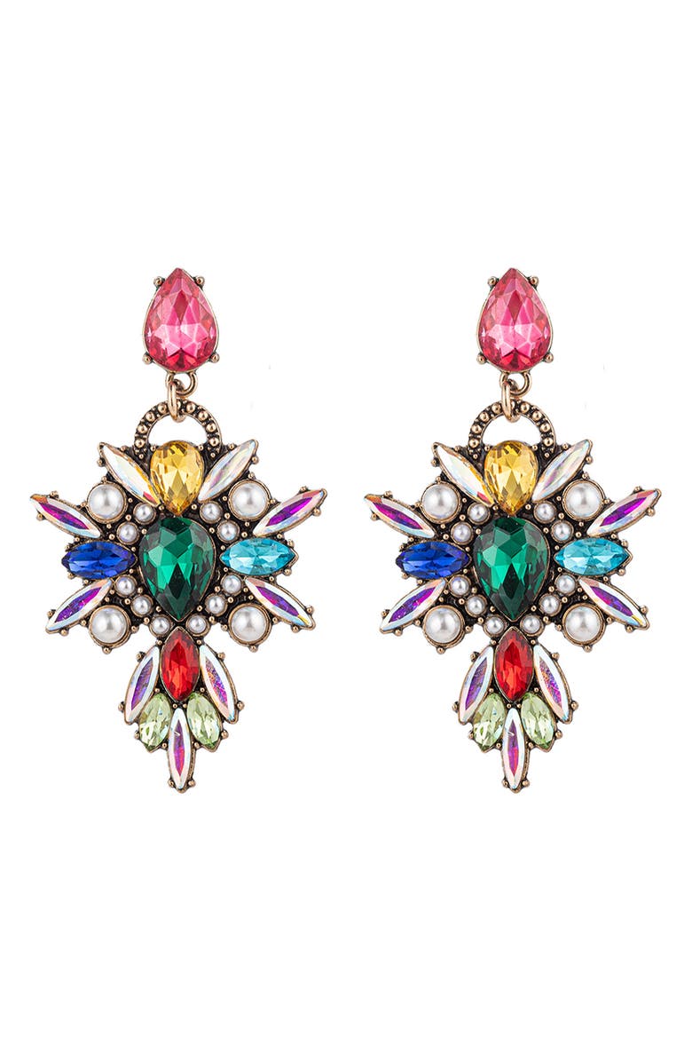 EYE CANDY LOS ANGELES Louna Rainbow Crystal & Faux Pearl Drop Earrings, Main, color, Rainbow