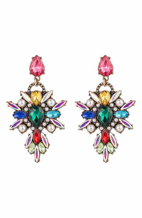 EYE CANDY LOS ANGELES Louna Rainbow Crystal & Faux Pearl Drop Earrings