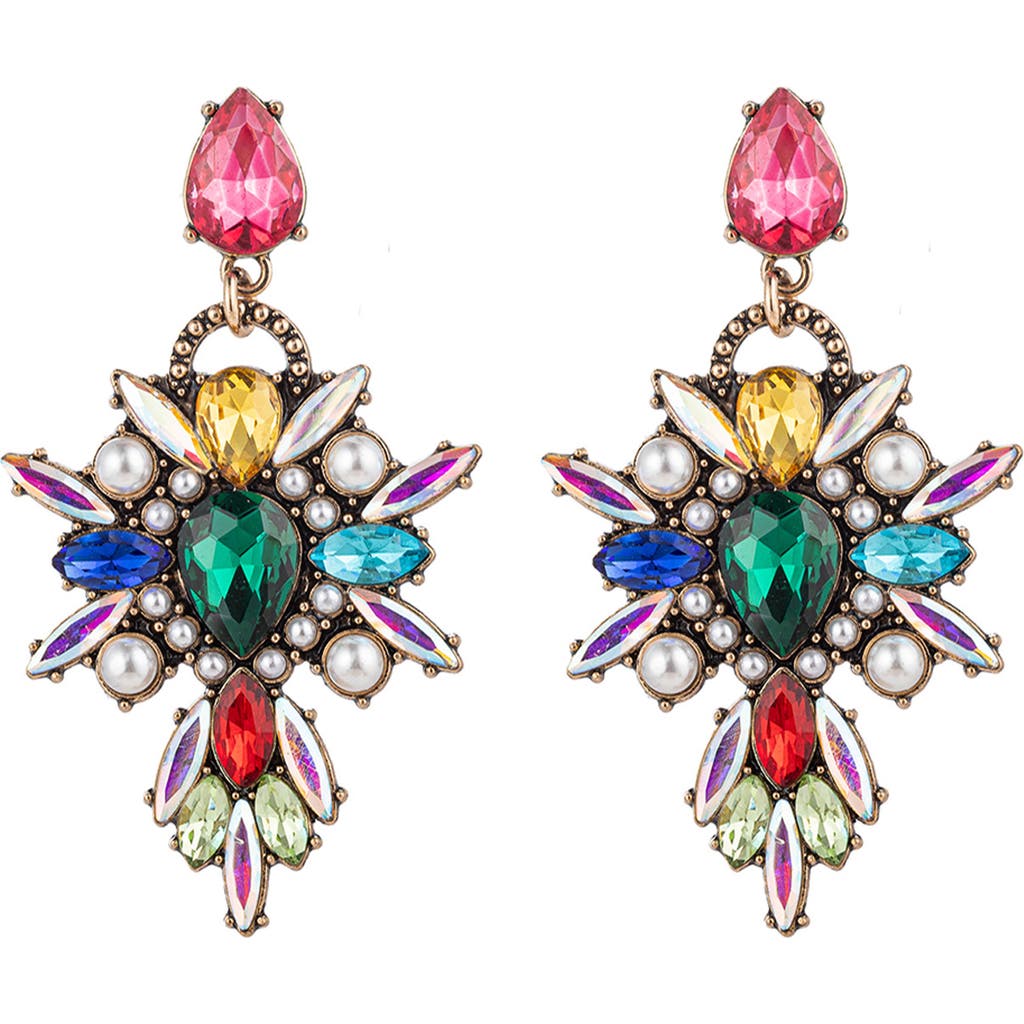 Eye Candy Los Angeles Louna Rainbow Crystal & Faux Pearl Drop Earrings In Rainbow