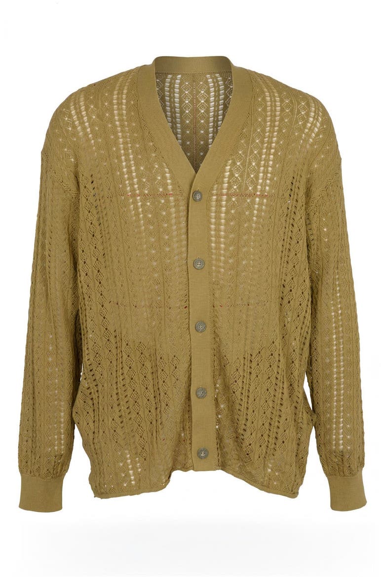 Open Knit V-Neck Cardigan, Alternate, color, Olive Green