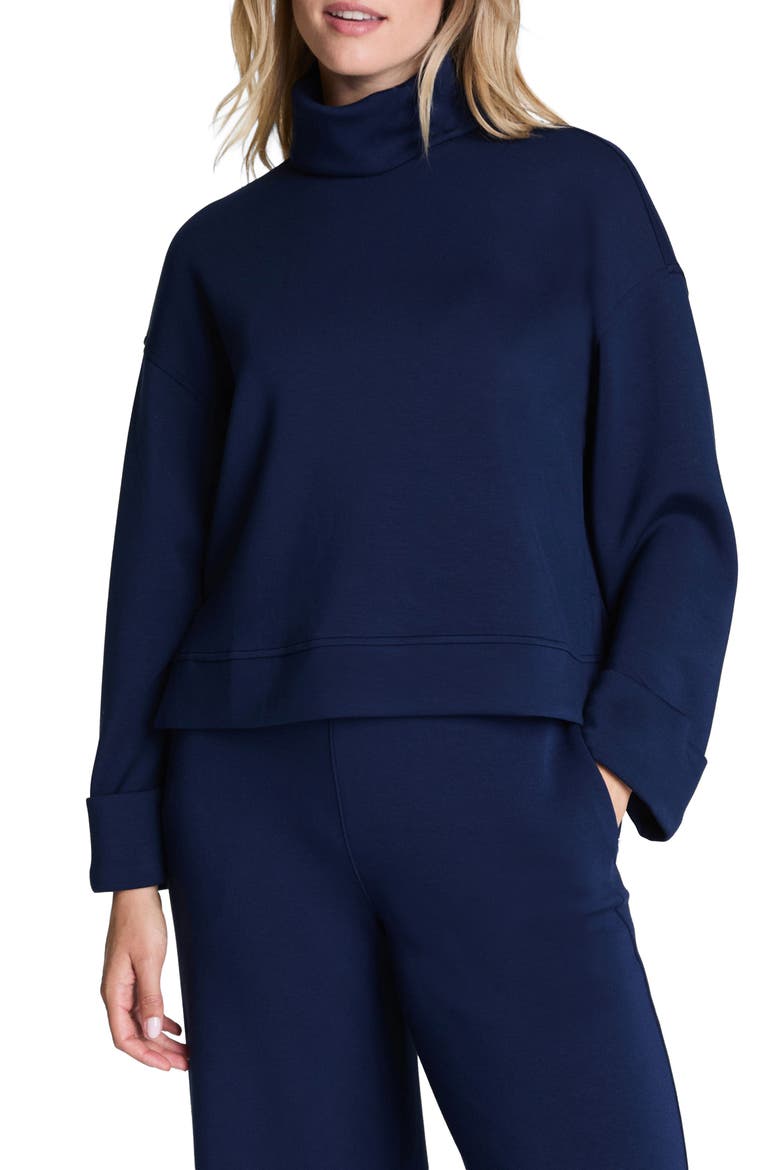 Cuffed Sleeve Crop Turtleneck Sweatshirt, Main, color, TIMELESS NAVY