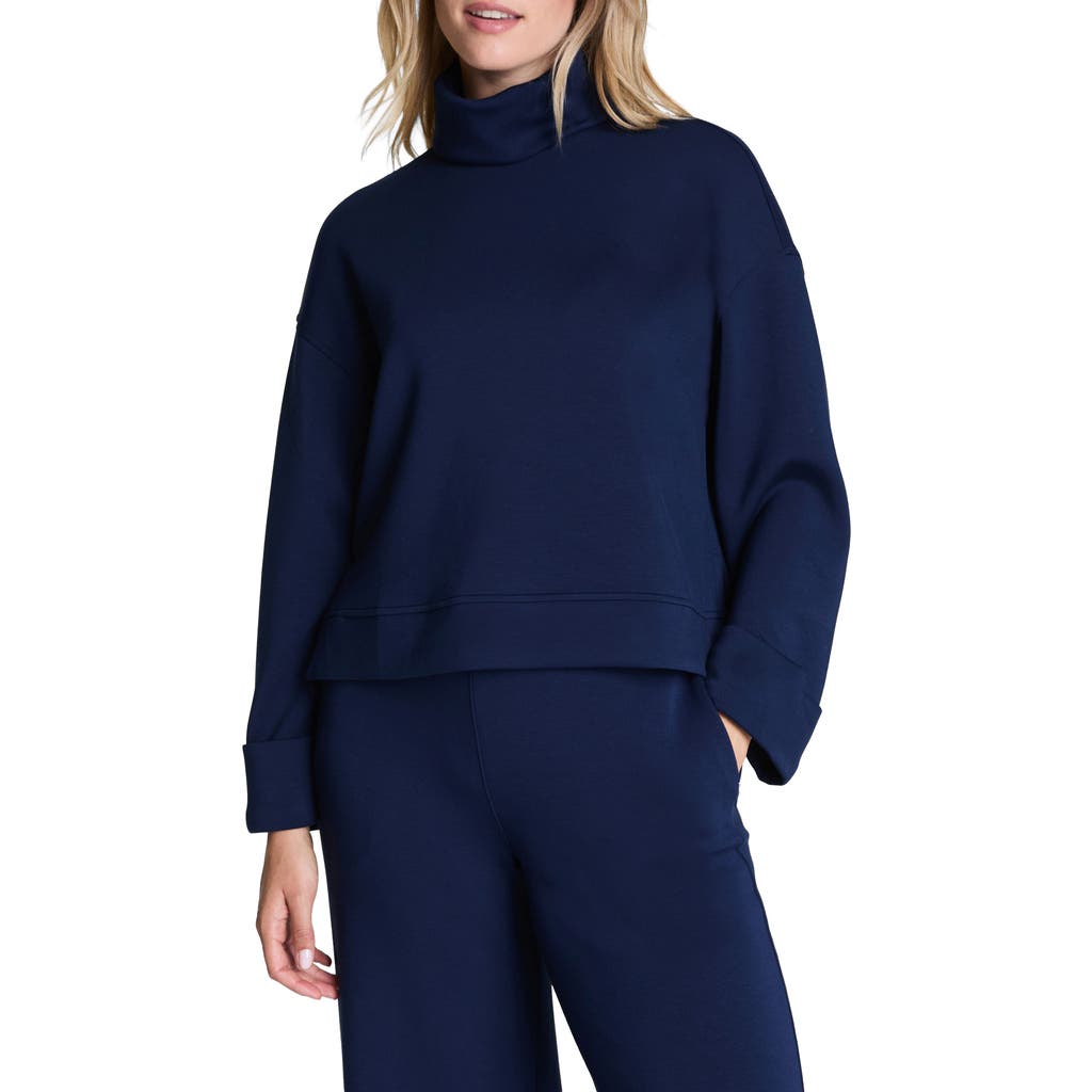 Spanx ® Cuffed Sleeve Crop Turtleneck Sweatshirt In Blue