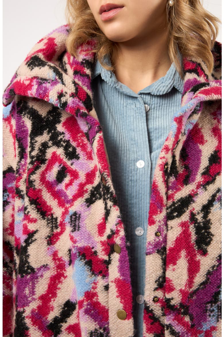 The Aurora Abstract Print Wool Blend Coat, Alternate, color, PINK