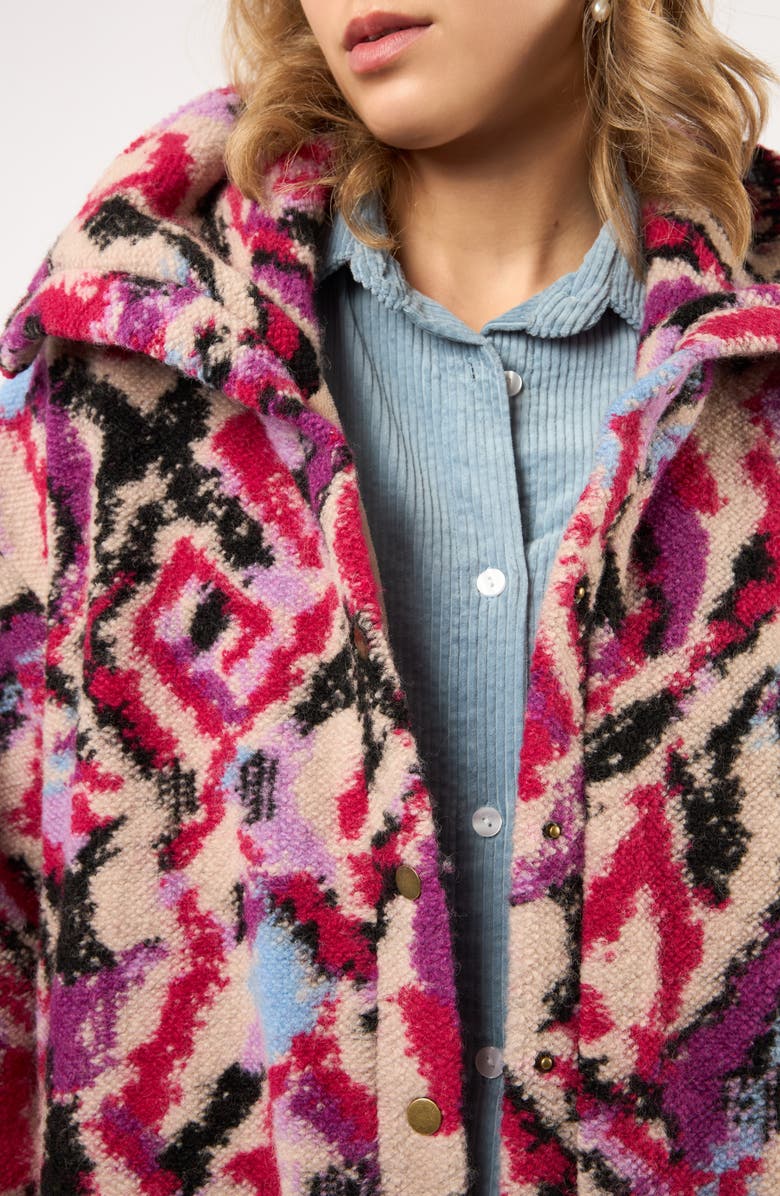 Viens Avec Moi The Aurora Abstract Print Wool Blend Coat, Alternate, color, Pink
