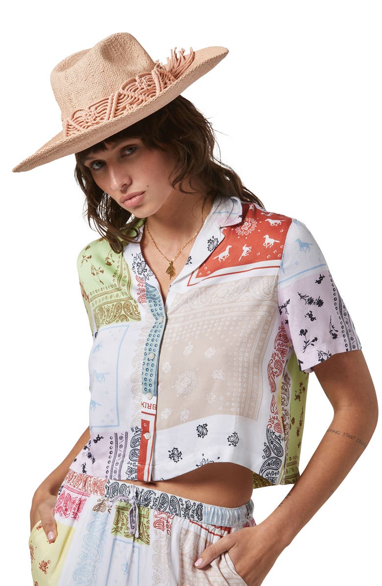 Brixton Matteo Macramé Accent Straw Hat, Alternate, color, Soft Pink