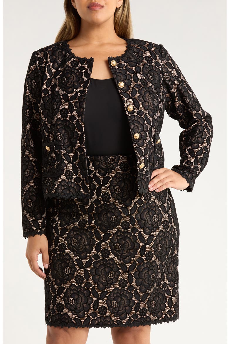 Bonded Lace Jacket, Main, color, BLACK NUDE