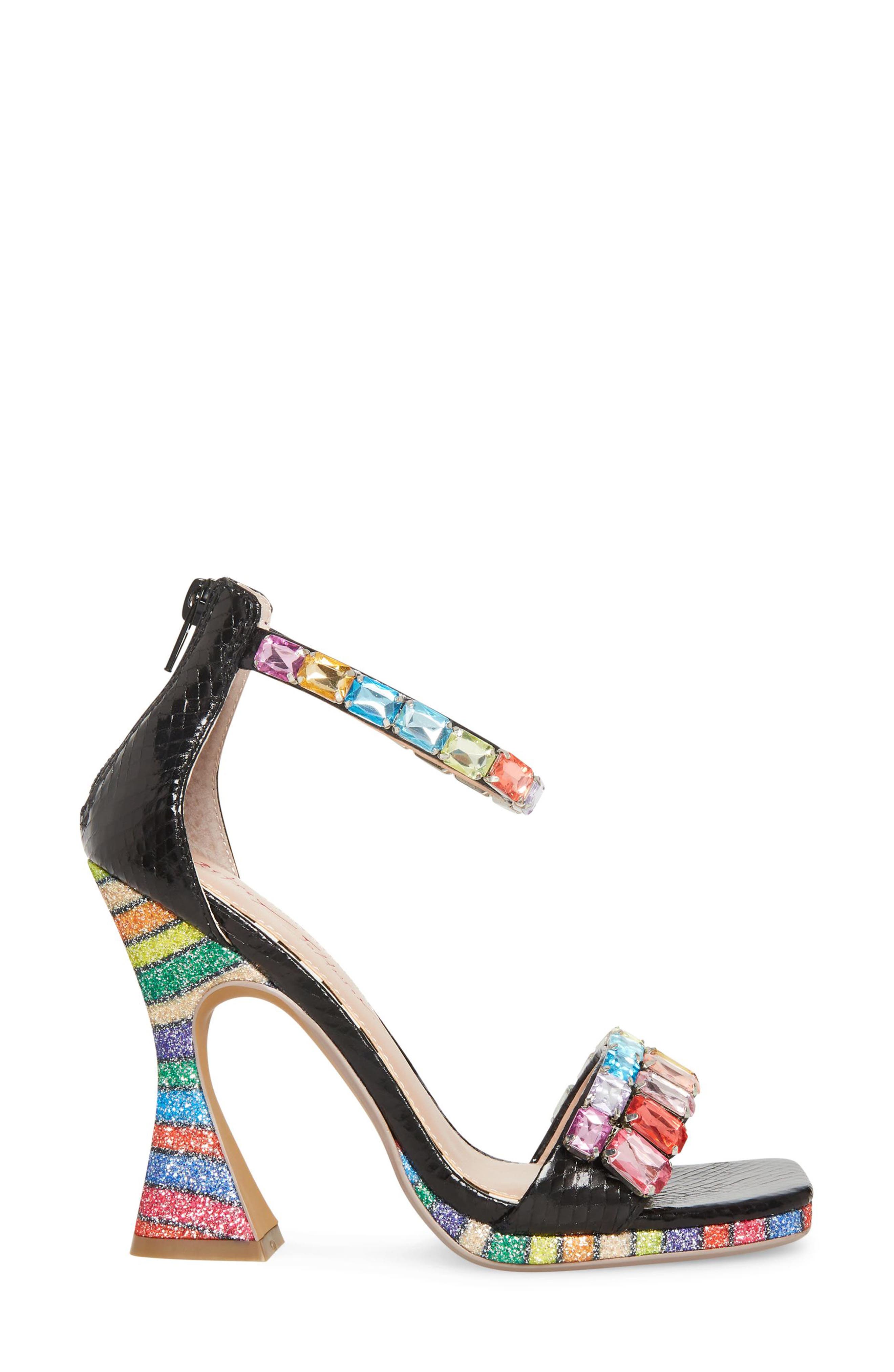Betsey Johnson Emani Embellished Flared Heel Sandal, Alternate, color, 