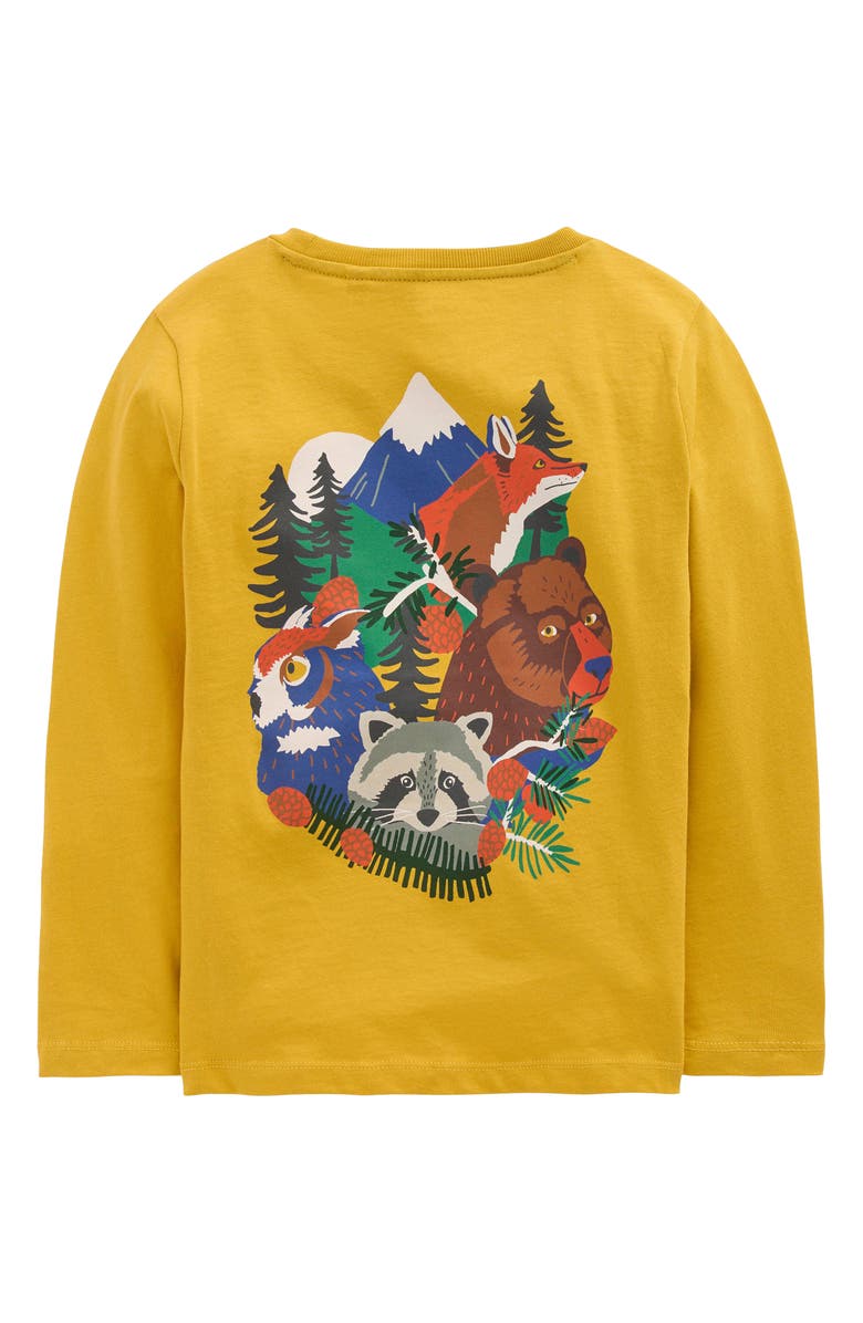 Boden Kids' Long Sleeve Cotton Graphic T-Shirt, Alternate, color, Canary Yellow Mountain Animals