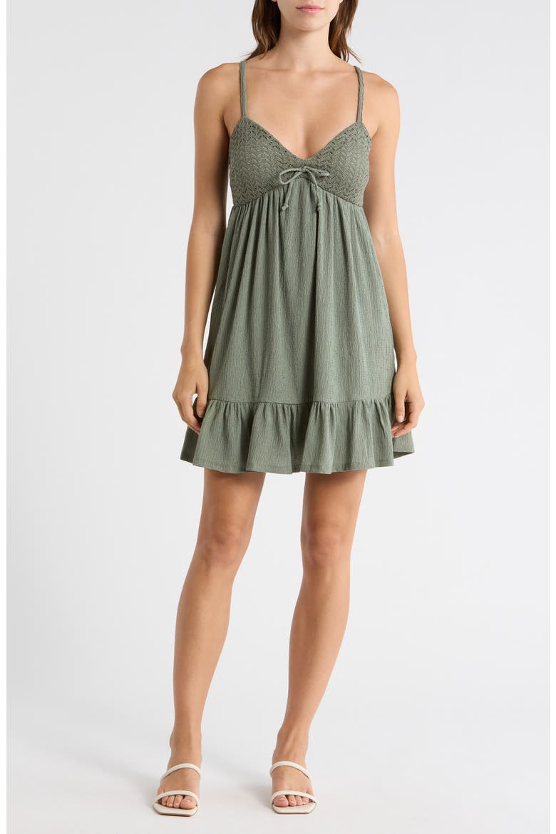 Crochet Babydoll Tiered Dress, Main, color, SEAGRASS