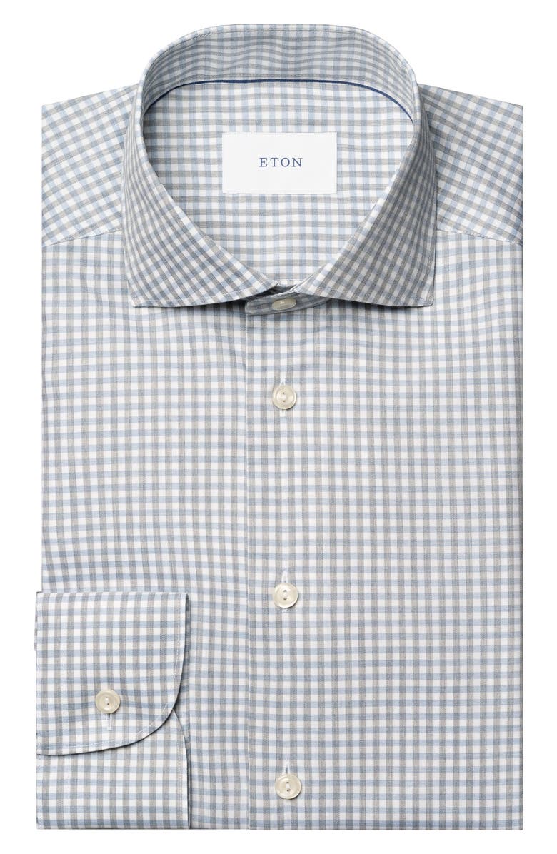 Eton Contemporary Fit Mélange Check Dress Shirt, Alternate, color, Medium Blue