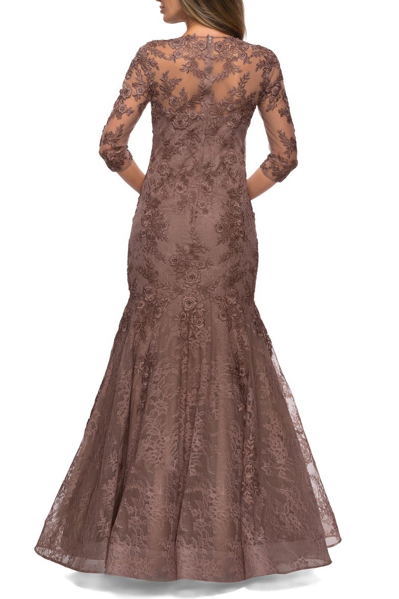 Floral Lace & Tulle Mermaid Gown, Alternate, color, COCOA