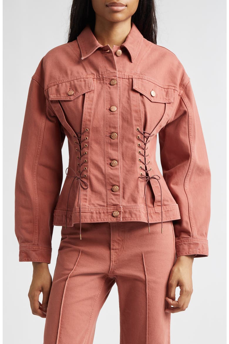 The Naomi Denim Trucker Jacket, Main, color, GARDEN ROSE