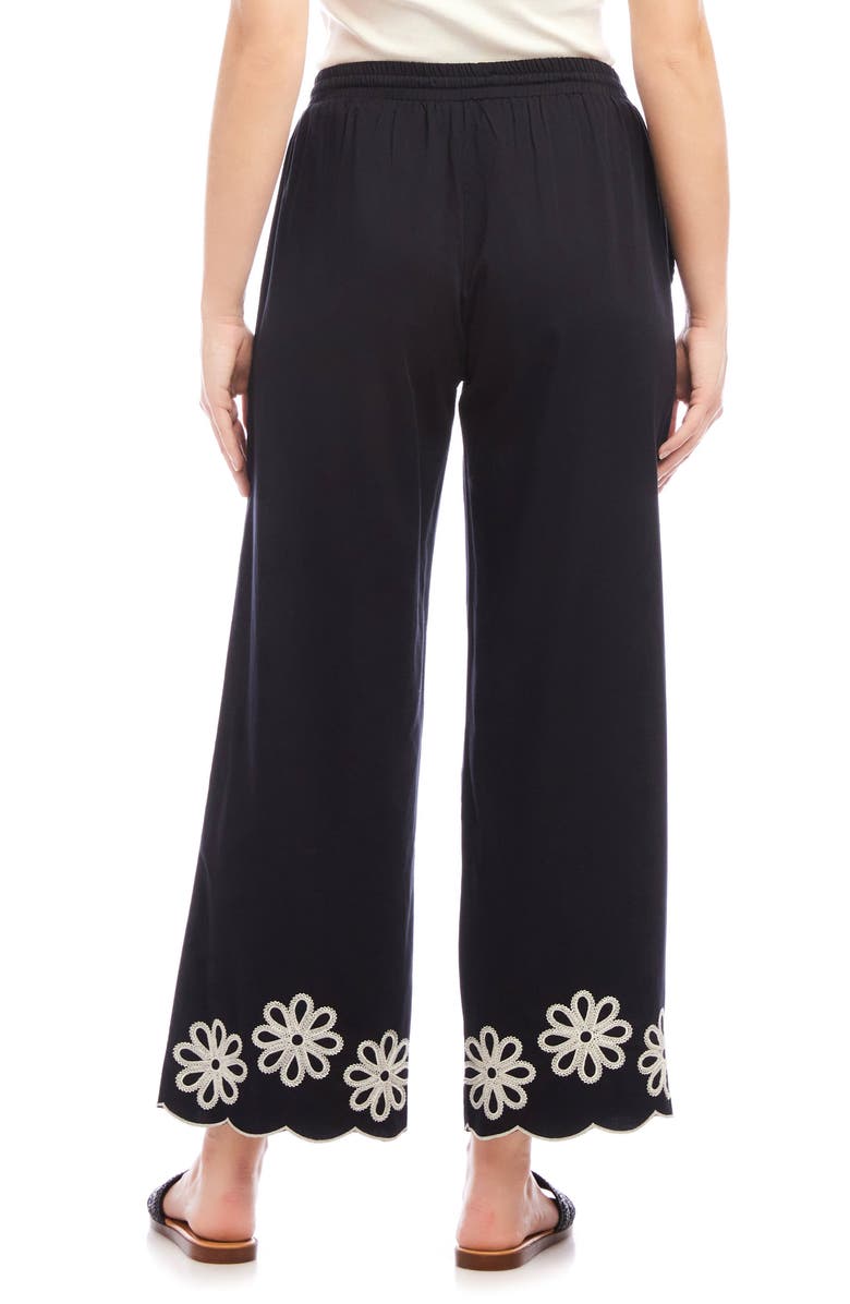 Karen Kane Embroidered Scallop Drawstring Cotton Pants, Alternate, color, Black/ Cream