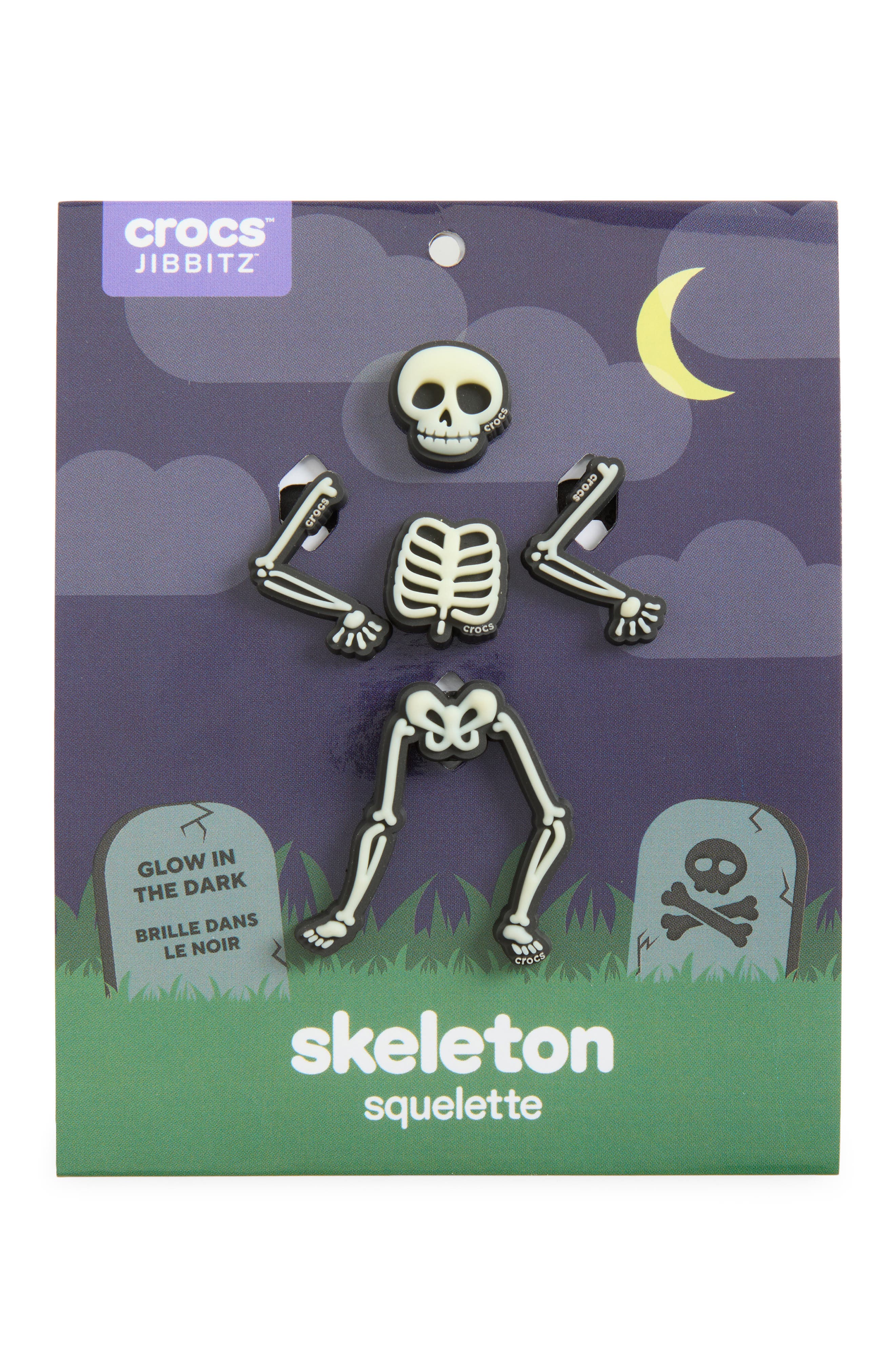 Make Your Own Skeleton 5-Pack Jibbitz Charms, Main, color, WHITE