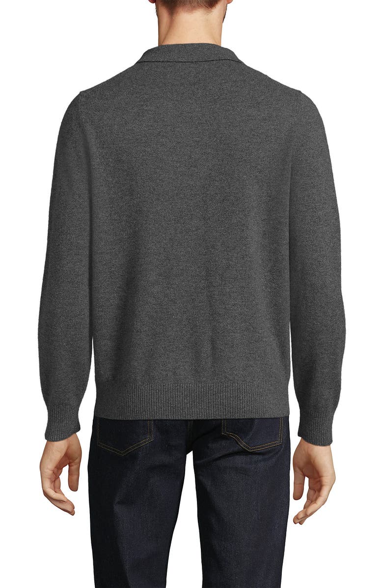 Lands' End Long Sleeve Cashmere Sweater Polo, Alternate, color, Charcoal Heather