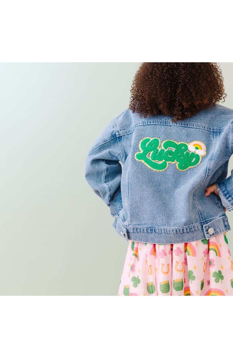 Sweet Wink Lucky Rainbow Patch St. Patrick
s Day Denim Jacket, Alternate, color, Denim