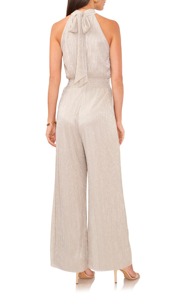 Vince Camuto Metallic Smocked Waist Mock Neck Jumpsuit, Alternate, color,