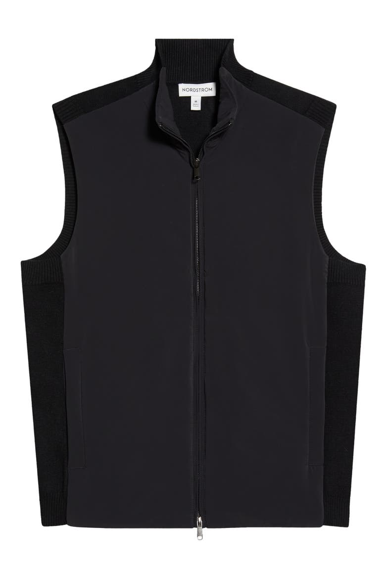 Mixed Media Insulated Knit Vest, Alternate, color, BLACK