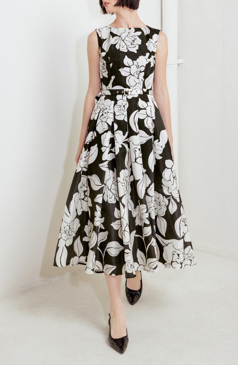 FREEMARKET Print Belted Sleeveless Maxi Dress, Alternate, color, Black