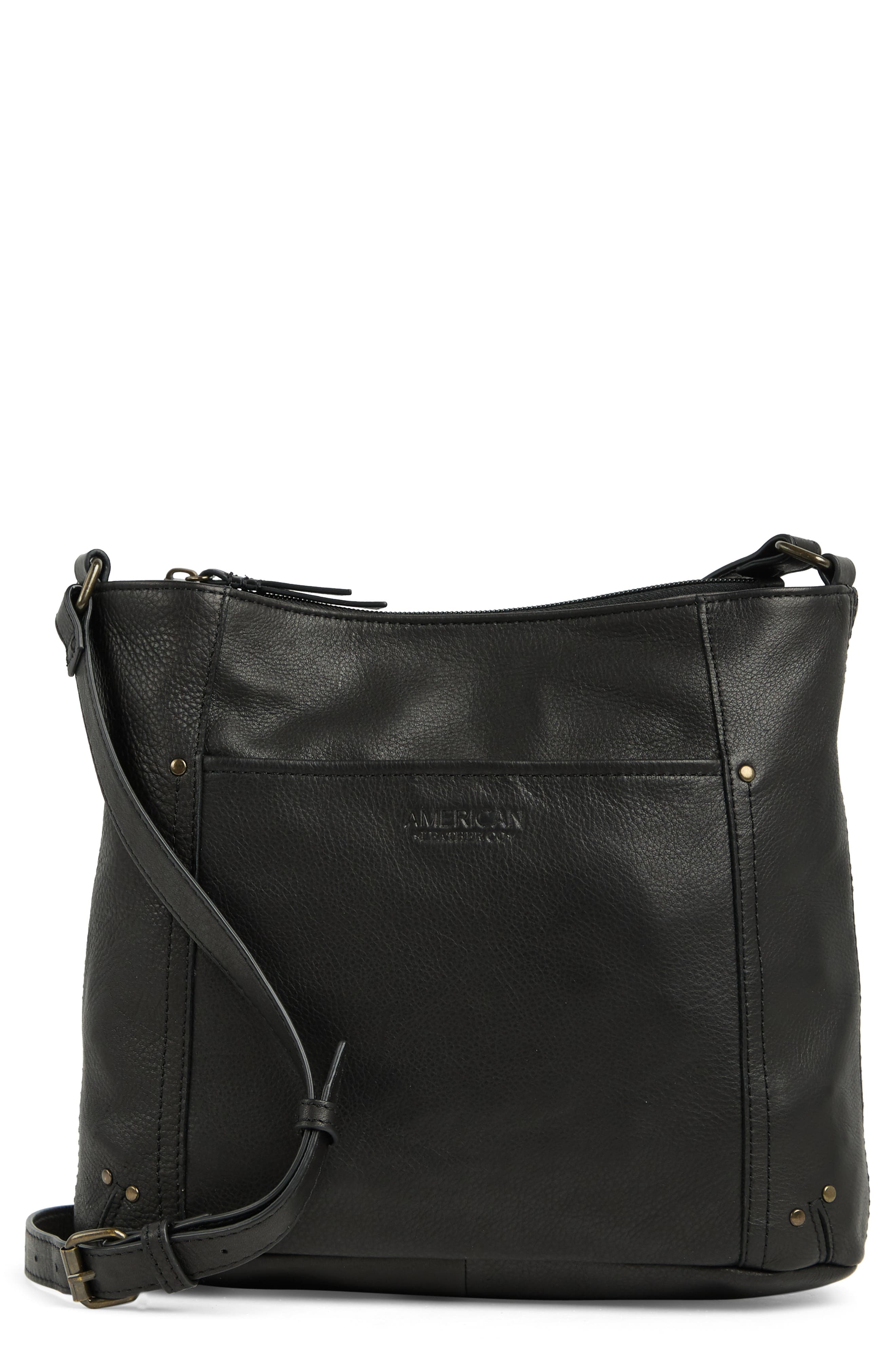 Austin Double Entry Leather Crossbody Bag, Main, color, BLACK