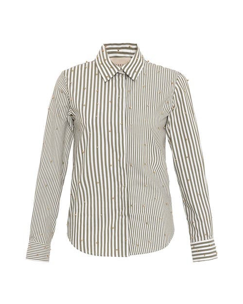 Theo The Label Women's Neutrals Echo Mix Stripe Pearly Shirt - Khaki / Gold In Khaki/gold