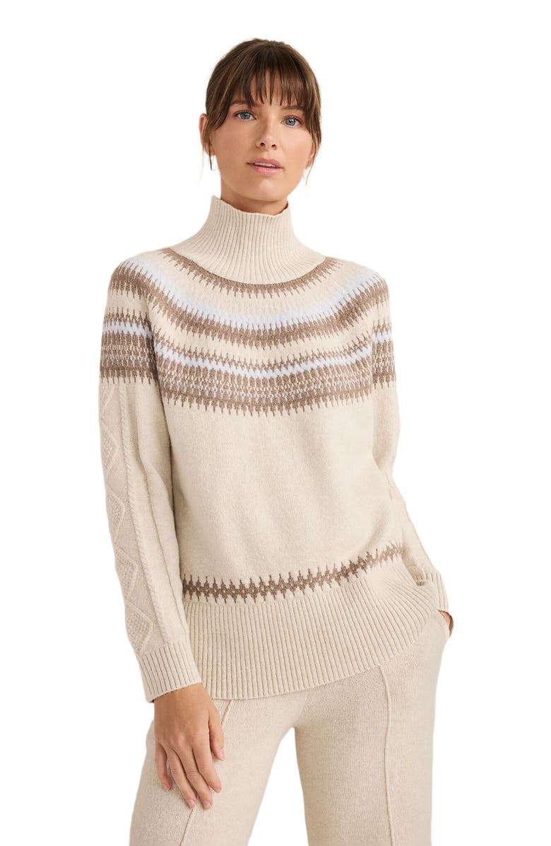 Haven Well Within Organic Cotton Blend Fair Isle Cable Mockneck Sweater, Main, color,