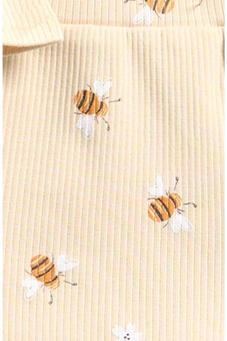 Bees Print Rib Peplum Top & Bloomers Set, Alternate, color, BEIGE