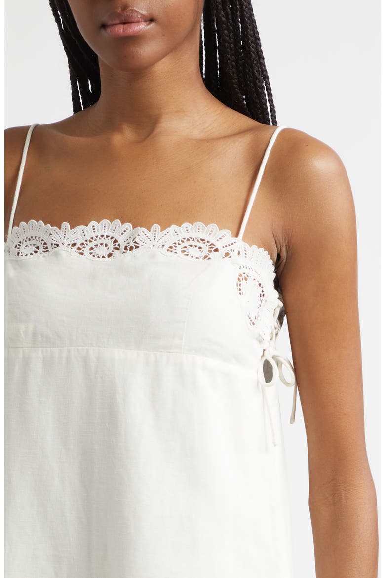 Darya Broderie Trim Side Tie Midi Dress, Alternate, color, CREAM