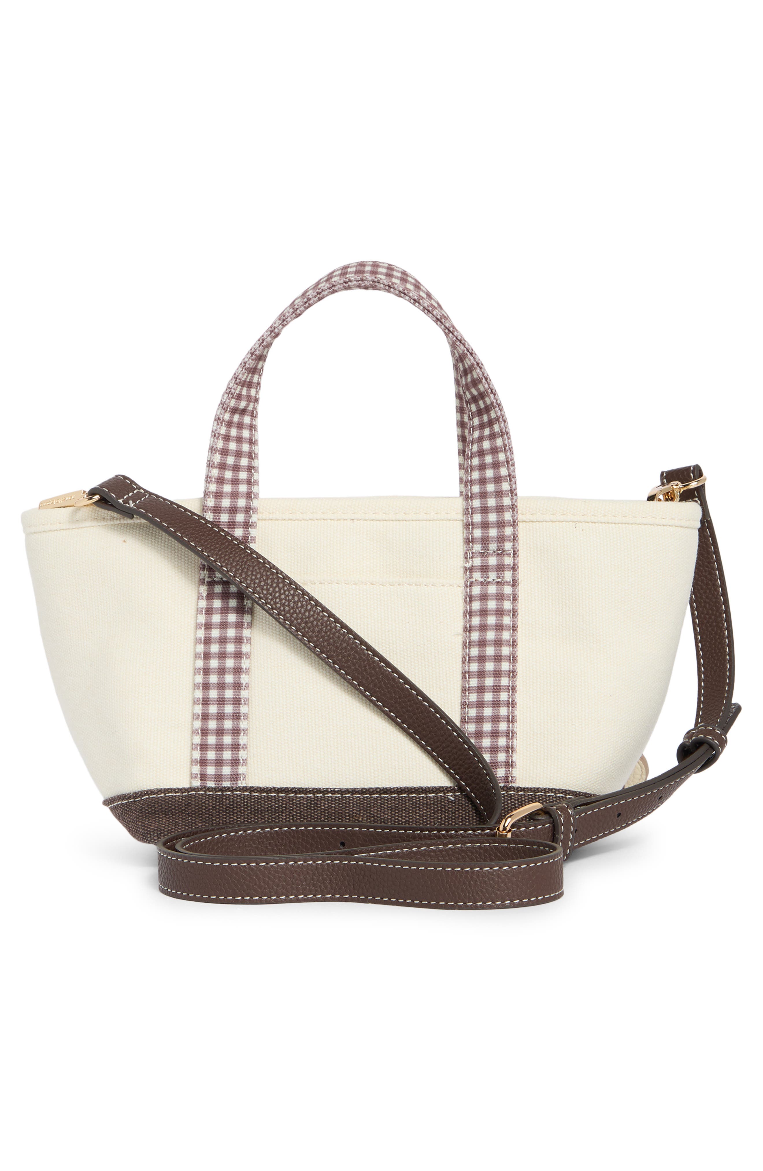Small Convertible Denim Twill Satchel with Accessories, Alternate, color, SOFT BEIGE / BROWN GINGHAM