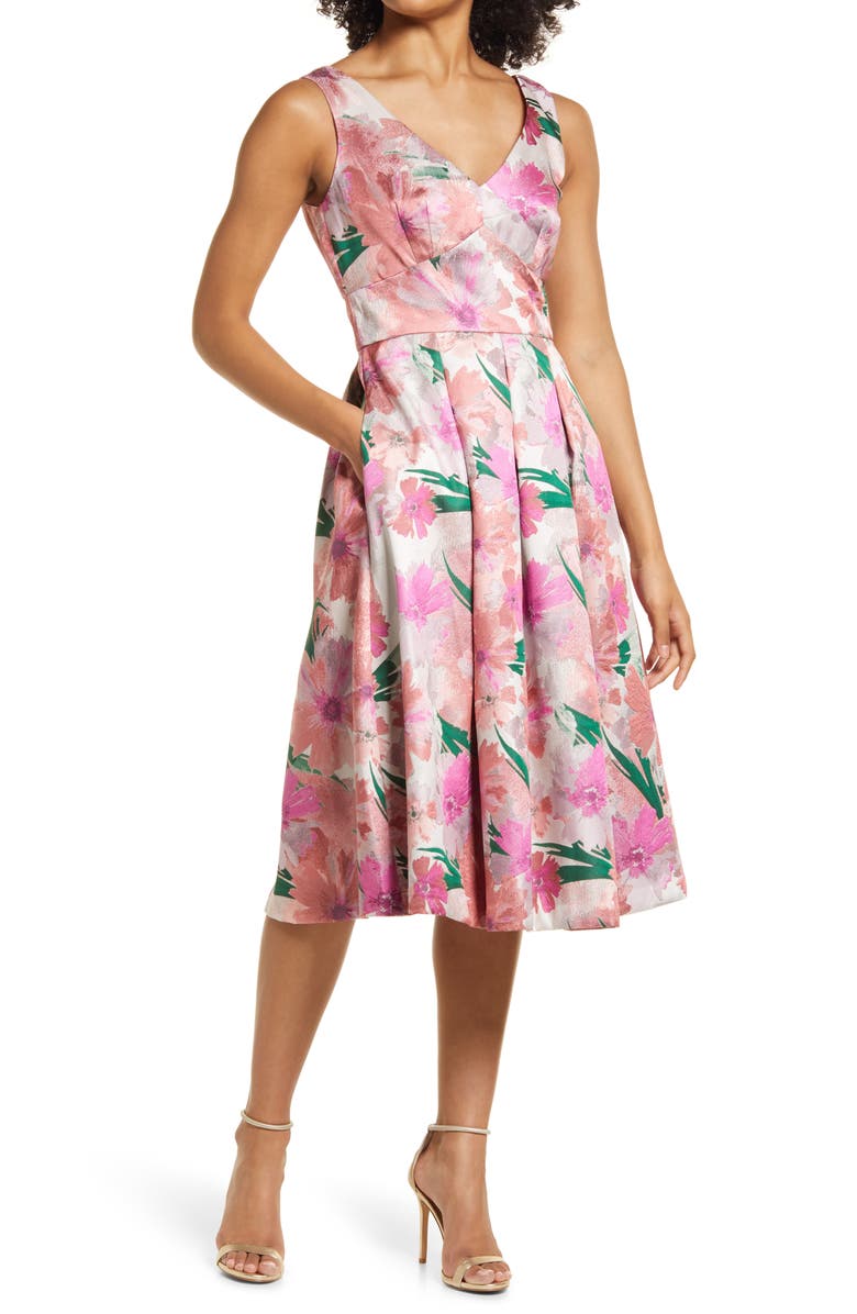 Eliza J Floral Sleeveless Fit & Flare Dress, Main, color, 