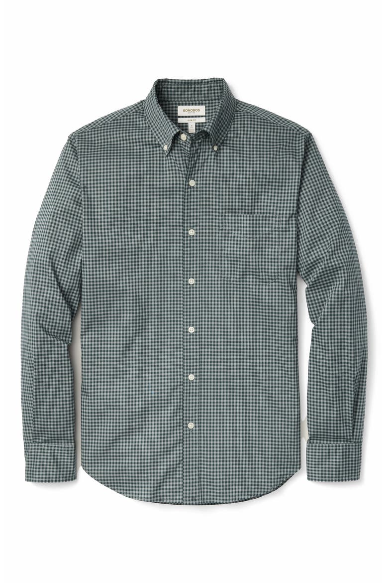 Everyday Gingham Cotton Blend Button-Down Shirt, Alternate, color, HEATHER GREY GREEN GINGHAM