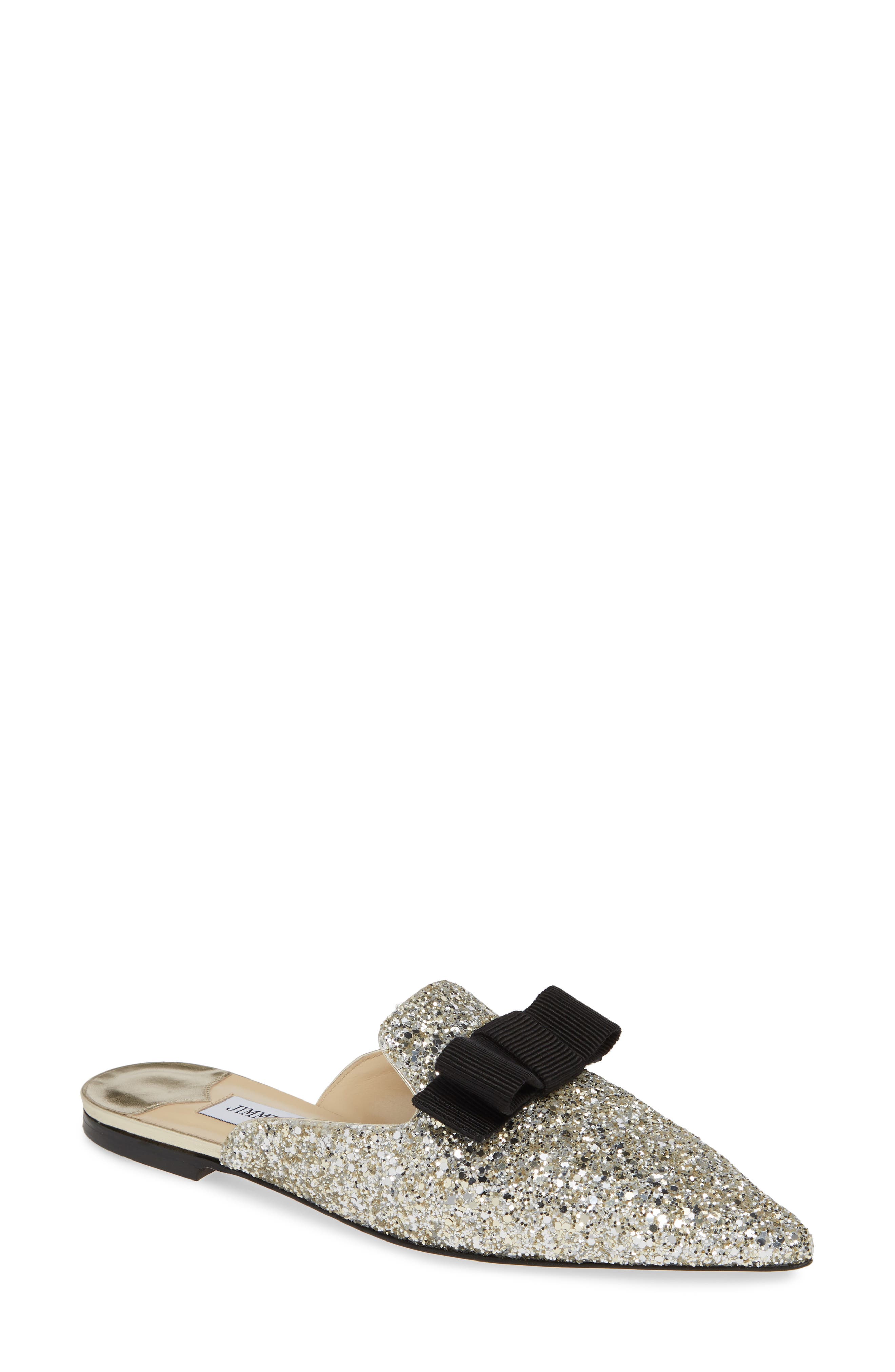 Jimmy Choo Galaxy Glitter Bow Flat, Main, color, 