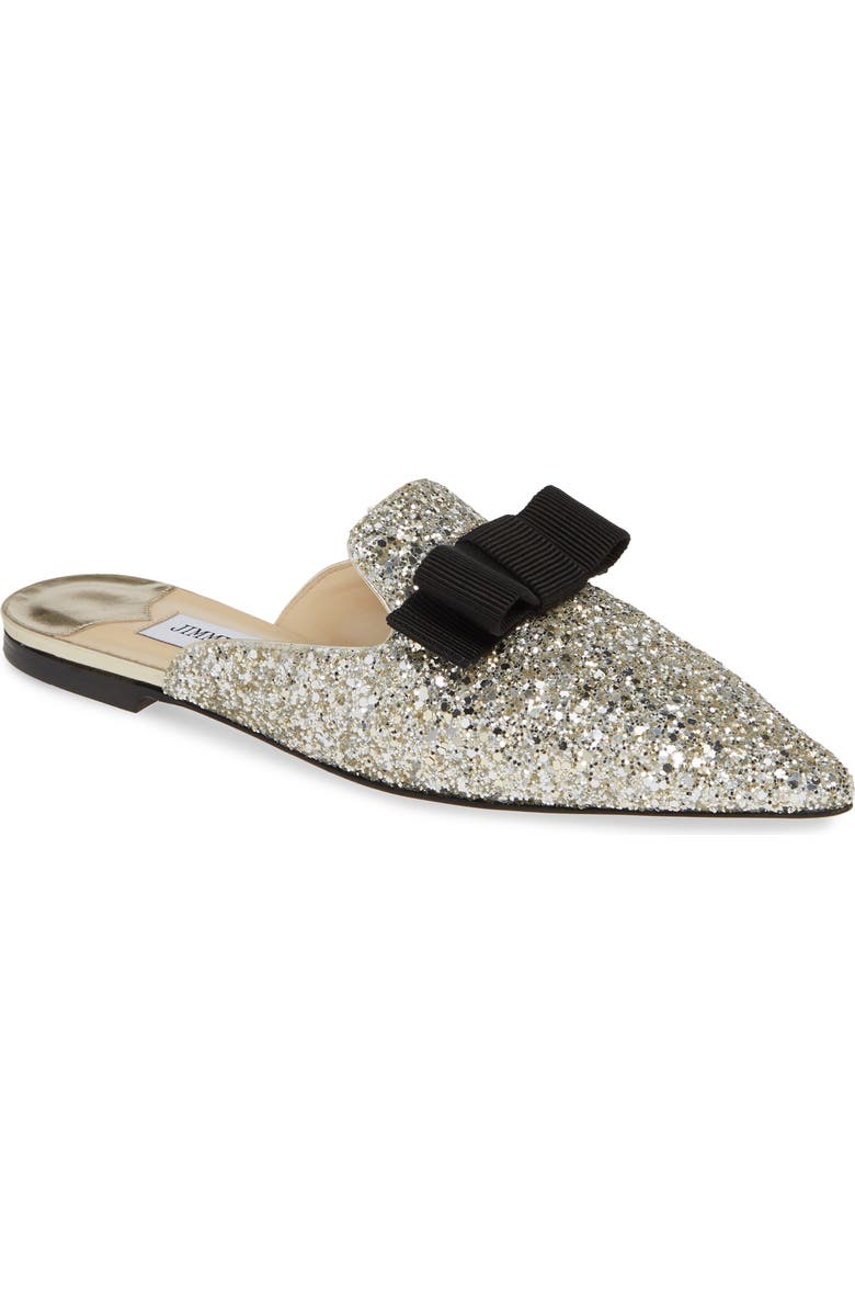 Jimmy Choo Galaxy Glitter Bow Flat, Main, color,