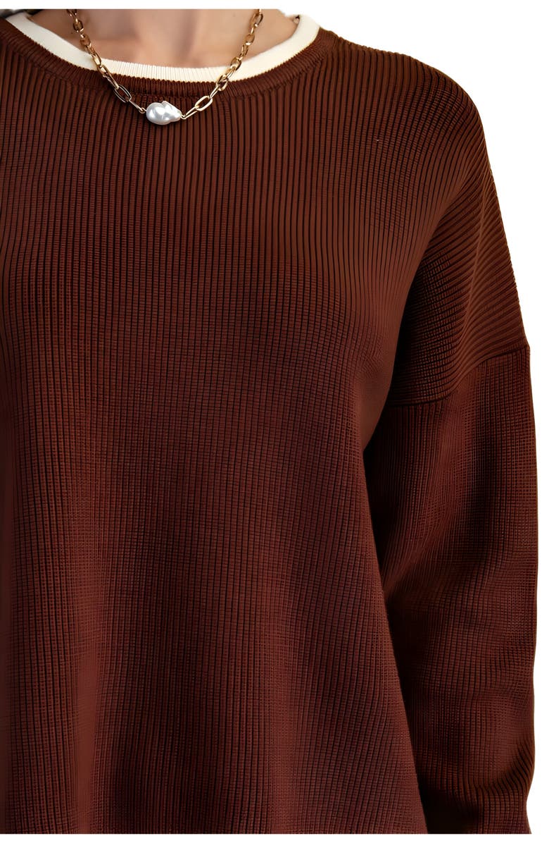 Knit and Lounge Waffle Knit Contrast Trim Sweater, Alternate, color, 