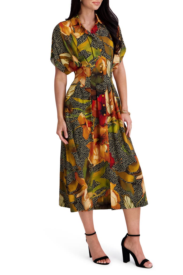 Short Sleeve Fit and Flare Midi Dress, Alternate, color, MULTI