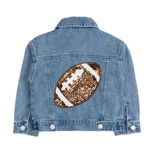 Sweet Wink Game Day Football Sequin Patch Denim Jacket In Blue