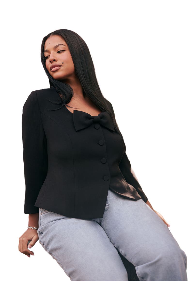 ELOQUII Scoop Neck Jacket With Bow, Main, color, Black Onyx