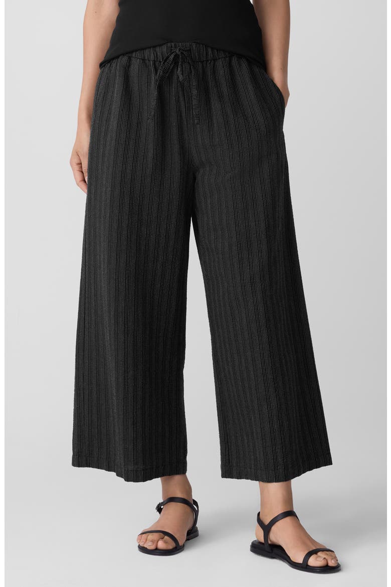 Stripe Organic Cotton Blend Crop Wide Leg Pants, Main, color, BLACK