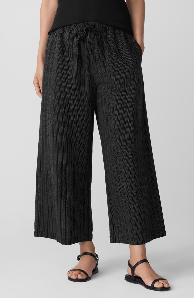 Eileen Fisher Stripe Organic Cotton Blend Crop Wide Leg Pants, Main, color, Black