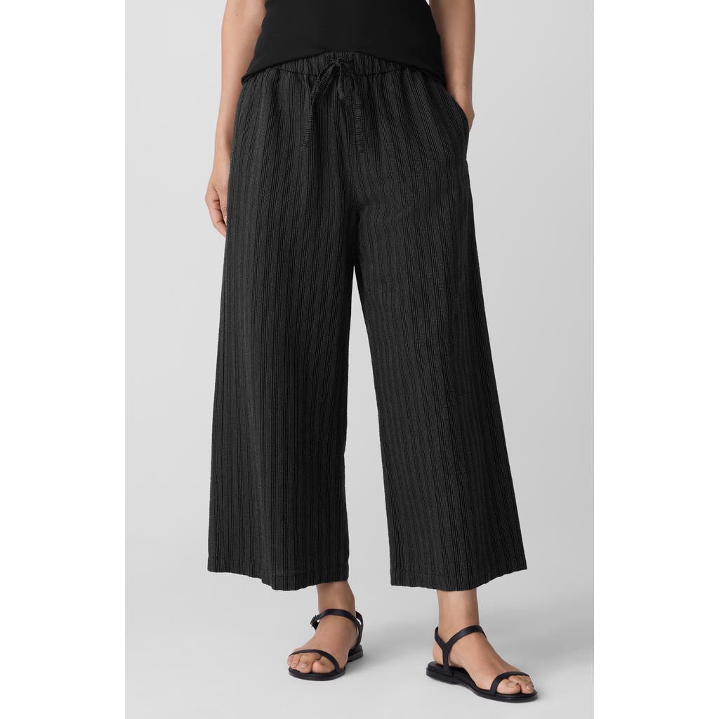 Eileen Fisher Stripe Organic Cotton Blend Crop Wide Leg Pants In Black