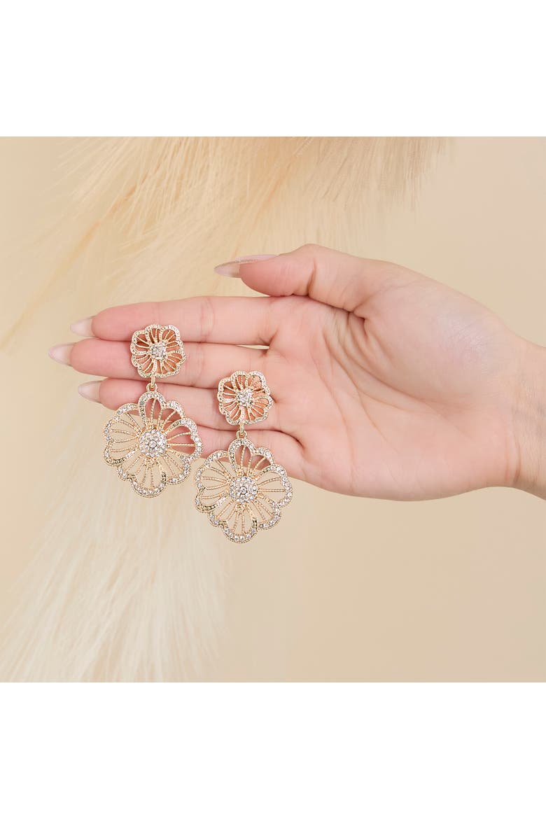 Clear Pave Crystal Flower Dangle Earrings, Alternate, color, Gold