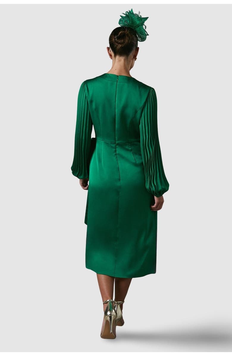 Coast Satin Pleated Wrap Dress, Alternate, color, Green