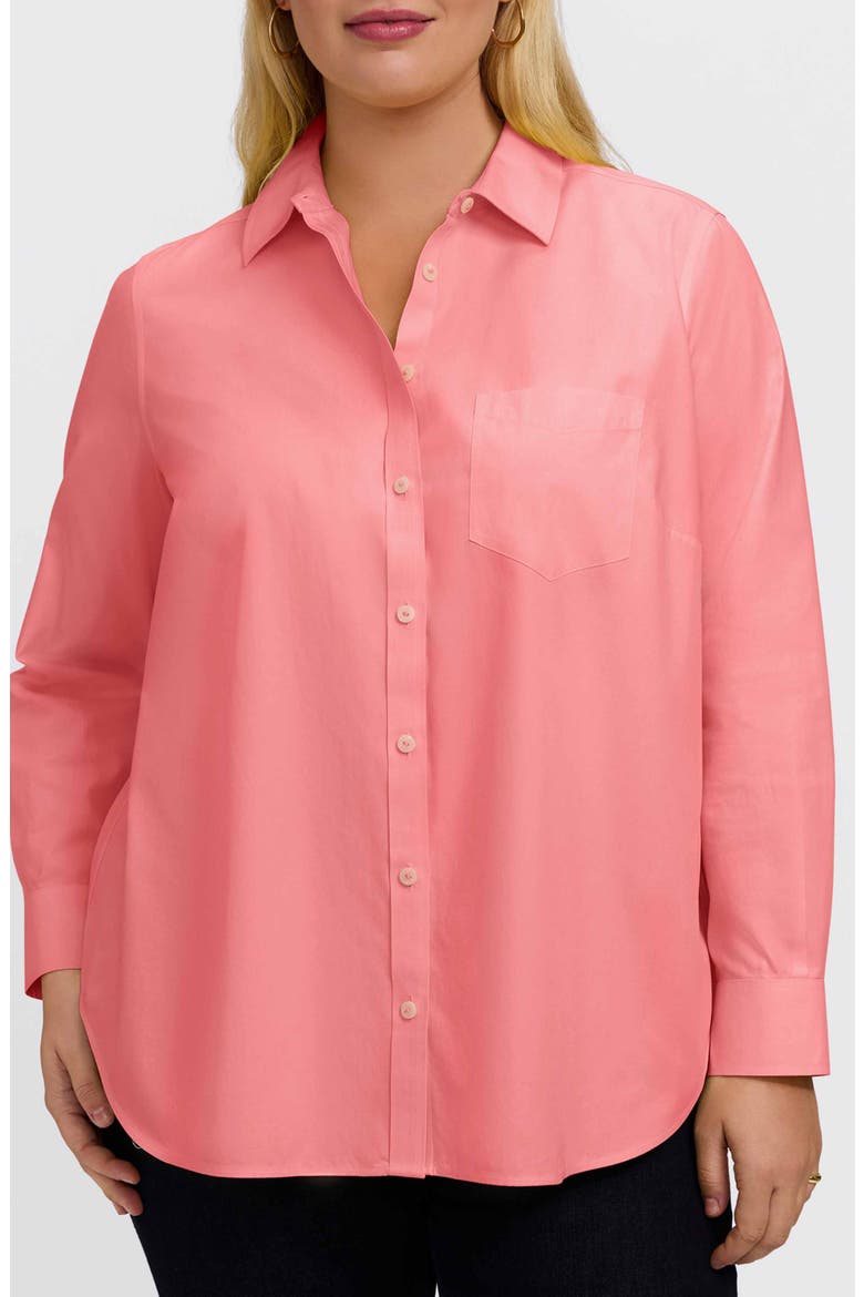 Boyfriend Non-Iron Cotton Blouse, Main, color, CORAL REEF