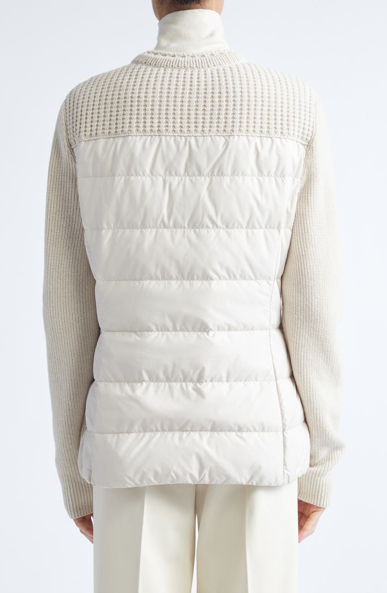 Moncler Virgin Wool Knit & Down Cardigan, Alternate, color, Almond Milk
