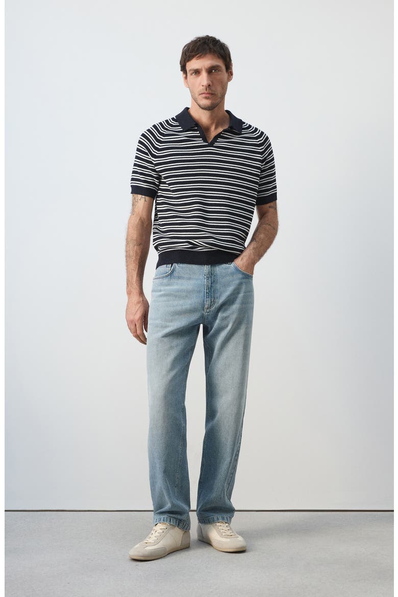 Stripe Knit Polo, Alternate, color, NAVY