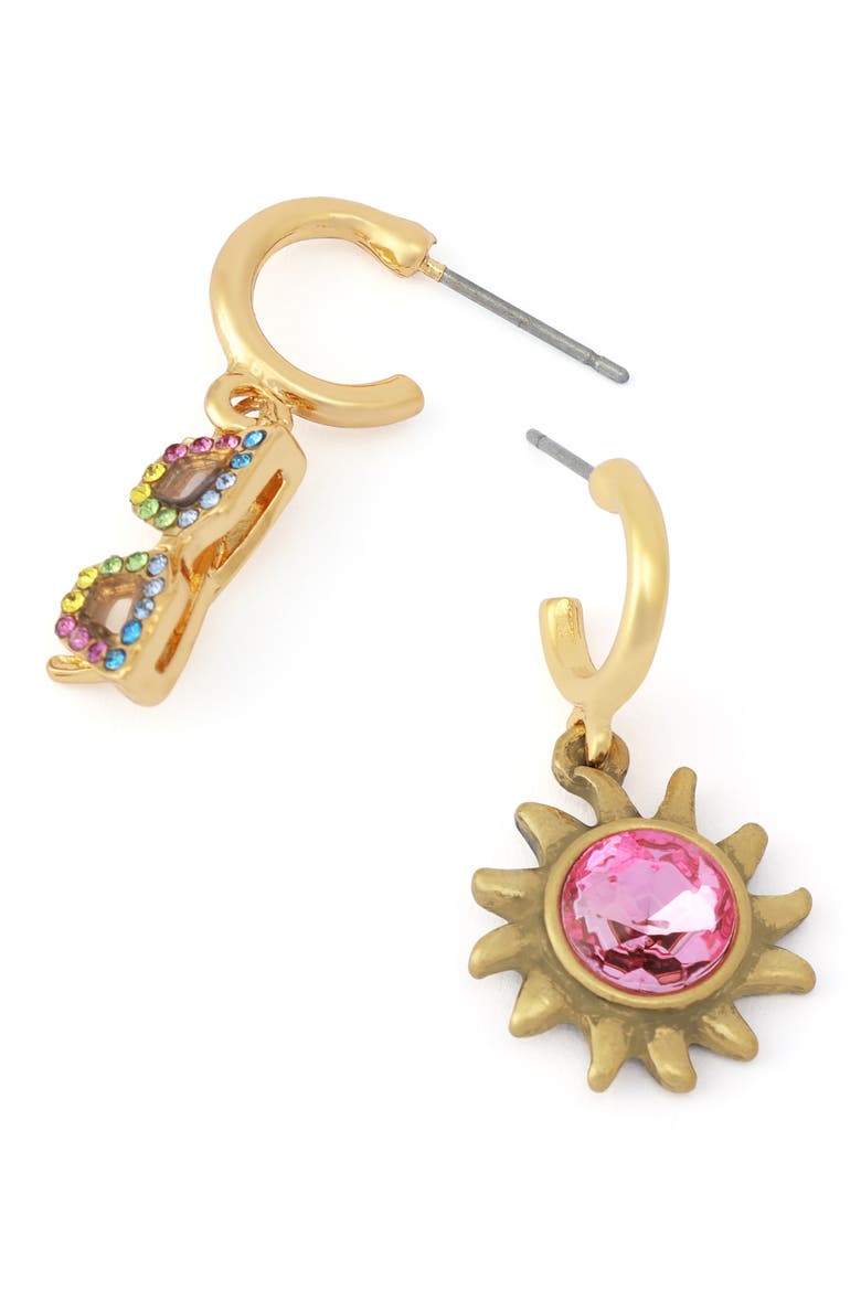 Crystal Sun & Sunglasses Mismatch Huggie Hoop Drop Earrings, Alternate, color, GOLD/ MULTI