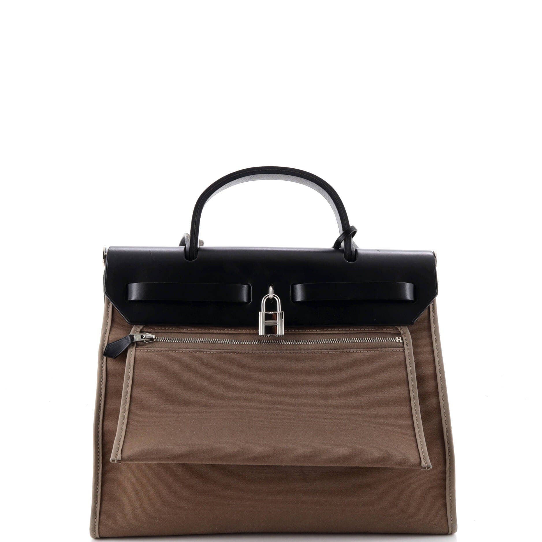 Pre-Owned Hermes Herbag Zip Leather and Toile 31, Alternate, color, Etoupe